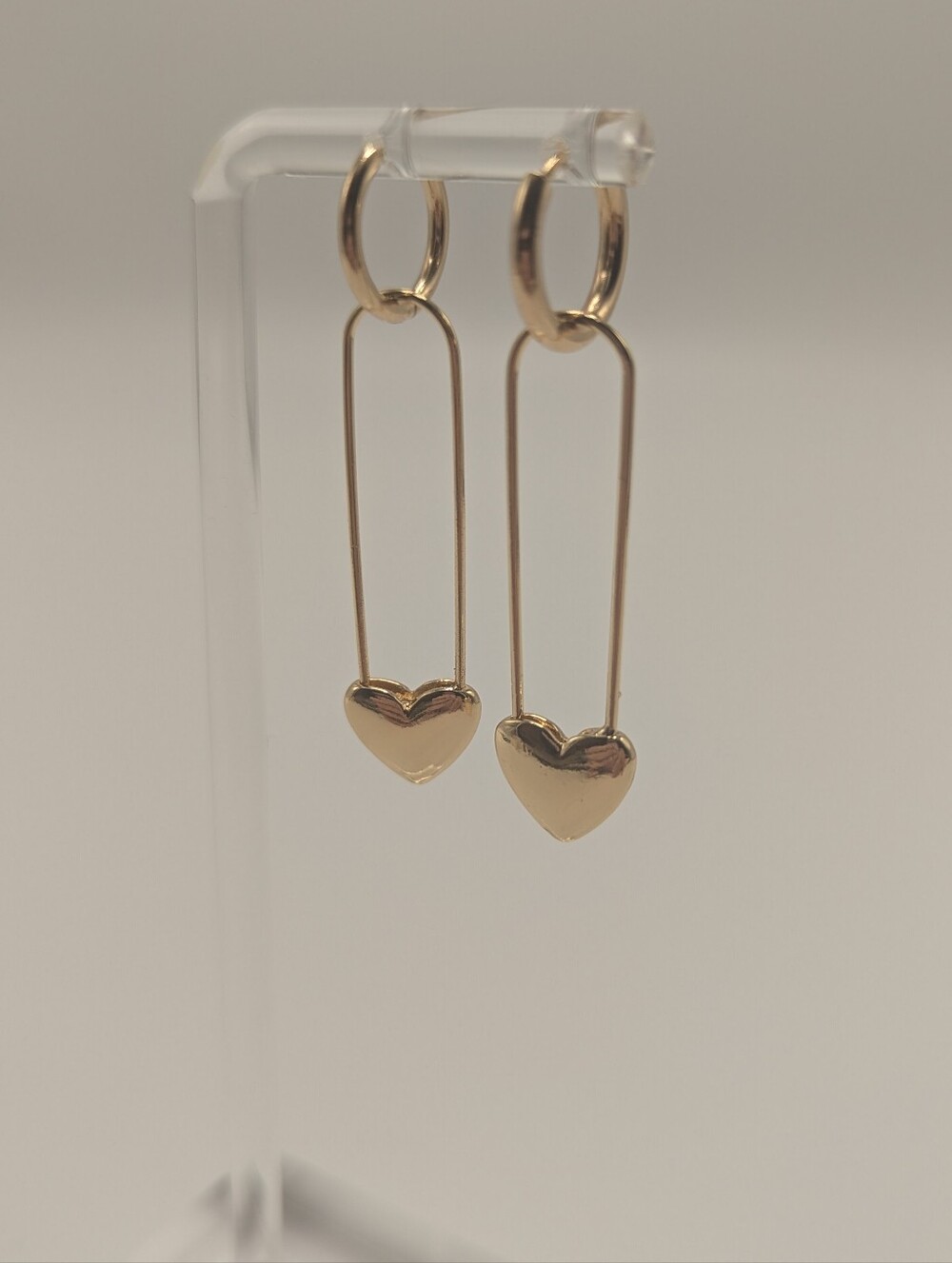 18kt Gold-plated Safety Pin Heart Drop Hoop Earrings